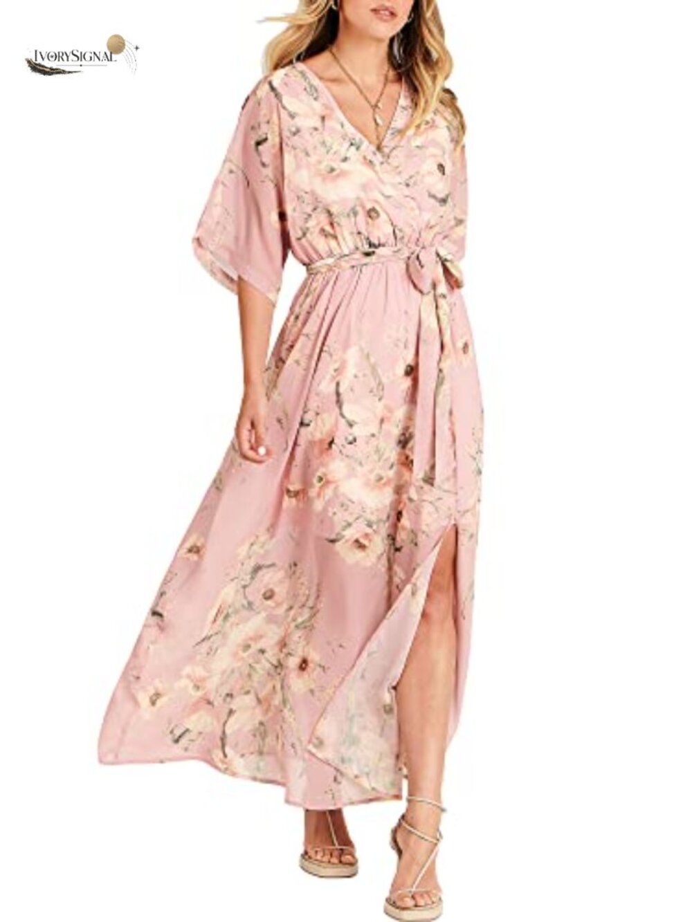 Womens Boho Floral Maxi Dress V-Neck Chiffon Wedding Guest